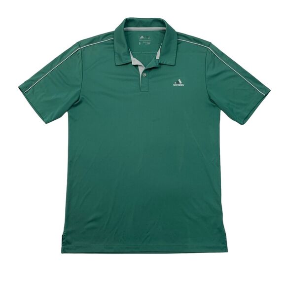 Adidas Polo Shirt Mens S Small Willow Green 3 Stripe Back Performance Athletic - Picture 1 of 11
